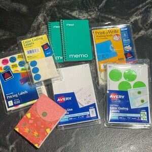 Lot of Office Supplies • collection of a variety of labels, notepads